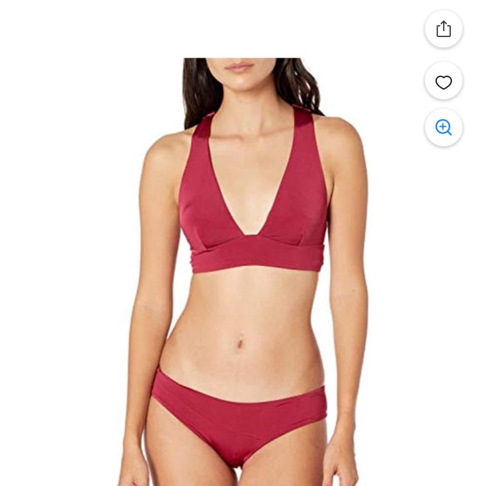 Maroon Stretch Crisscross Back Lined No cups Deep V Neck Swimsuit Top